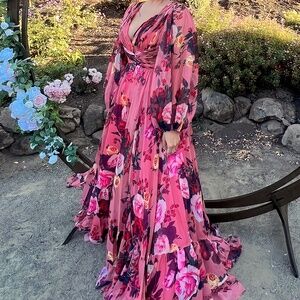 Mac Duggal Ieena Floral Chiffon Gown